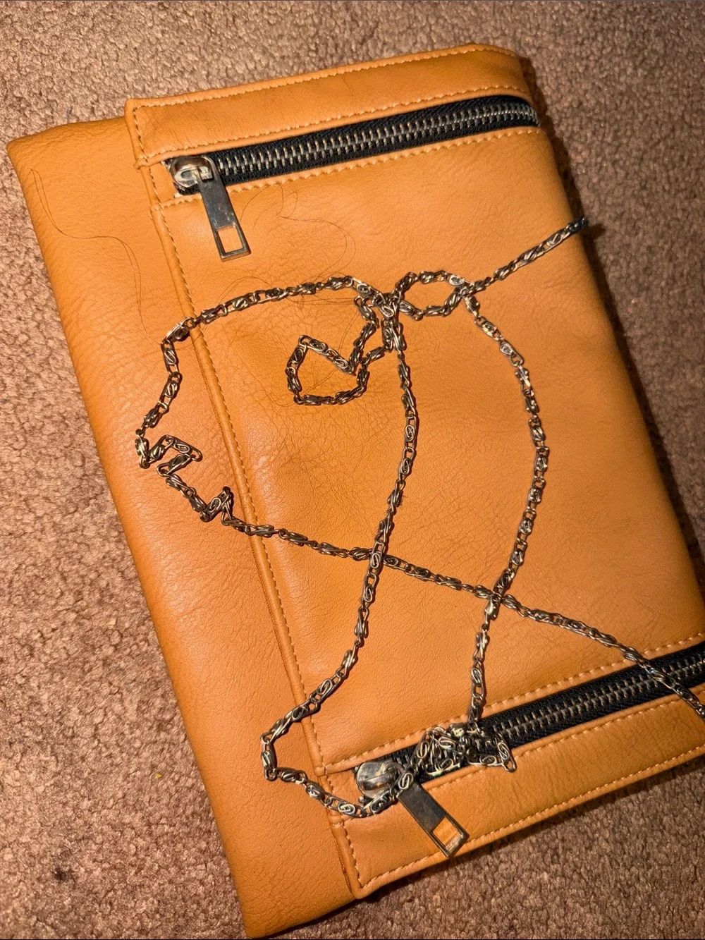 Women’s  Tan Leather Zip Clutch